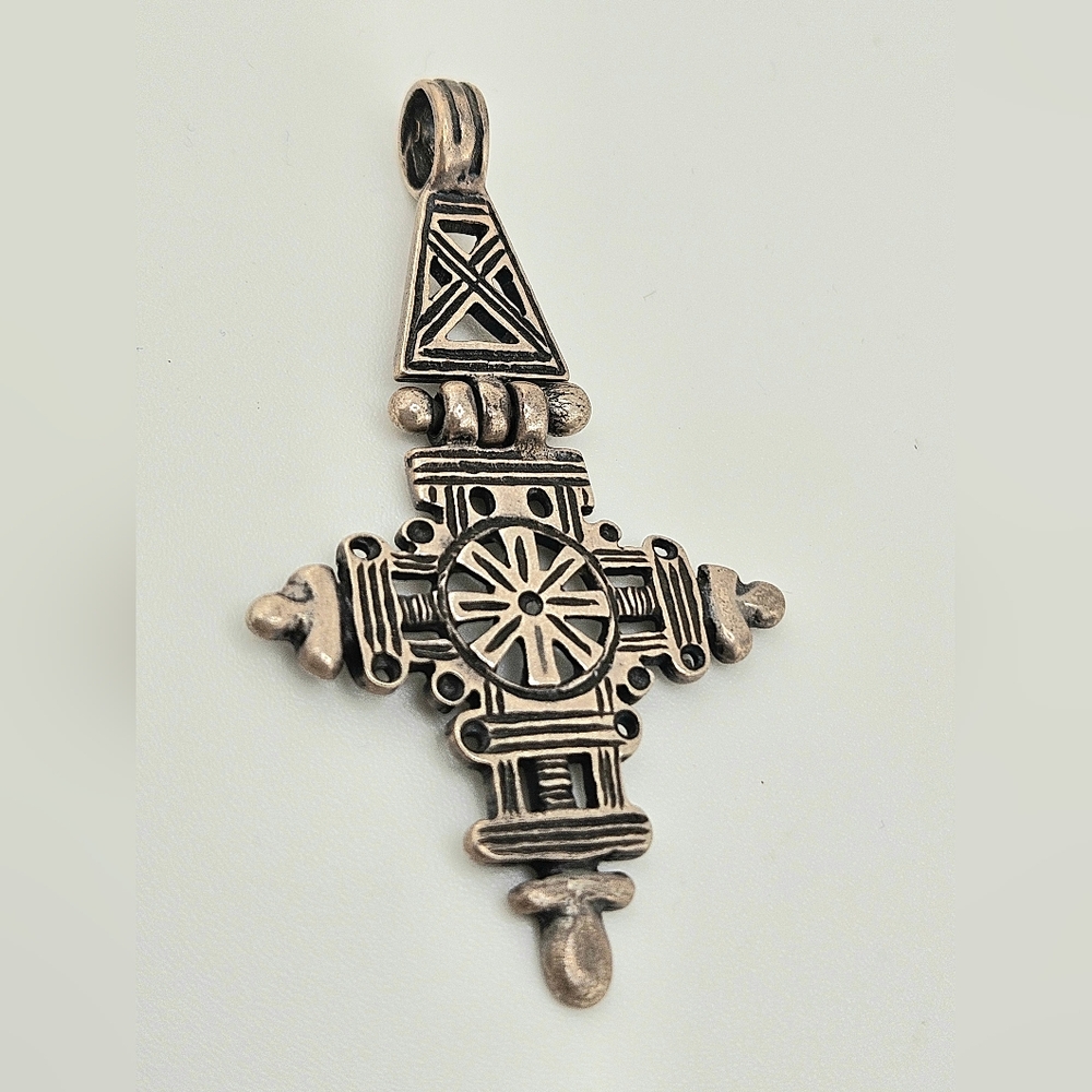 Ethiopian Coptic Cross Pendant Vintage Sterling Silver 925 SIGNED Jewelry